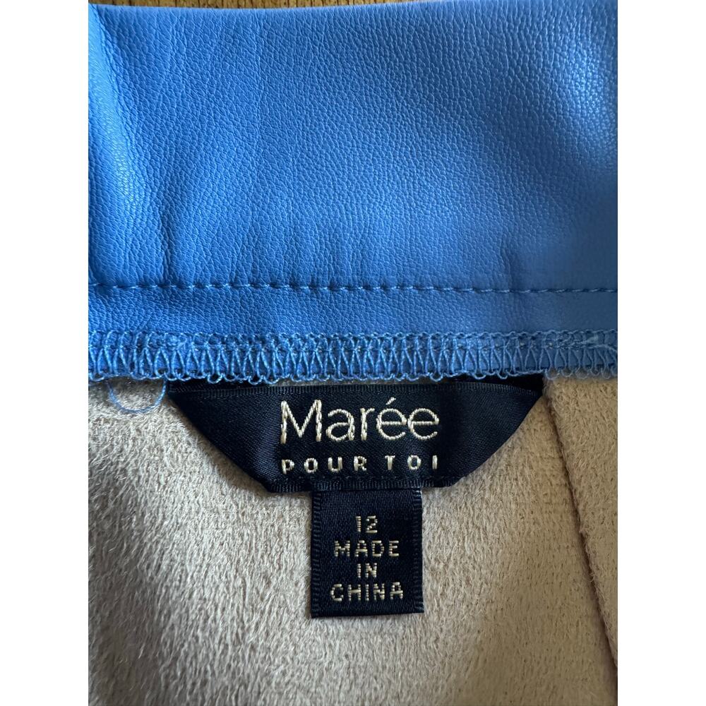 Maree Pour Toi Blue Faux Leather Wrap Skirt Size 12 - Picture 4 of 15